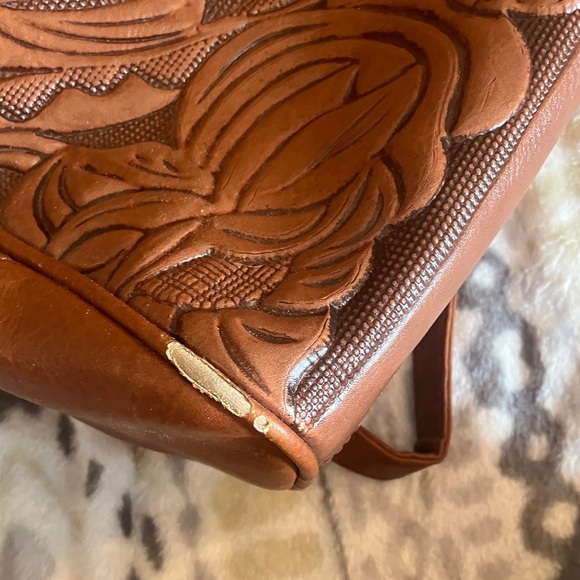 Brown Embossed Leather Backpack - Picture 4 of 4